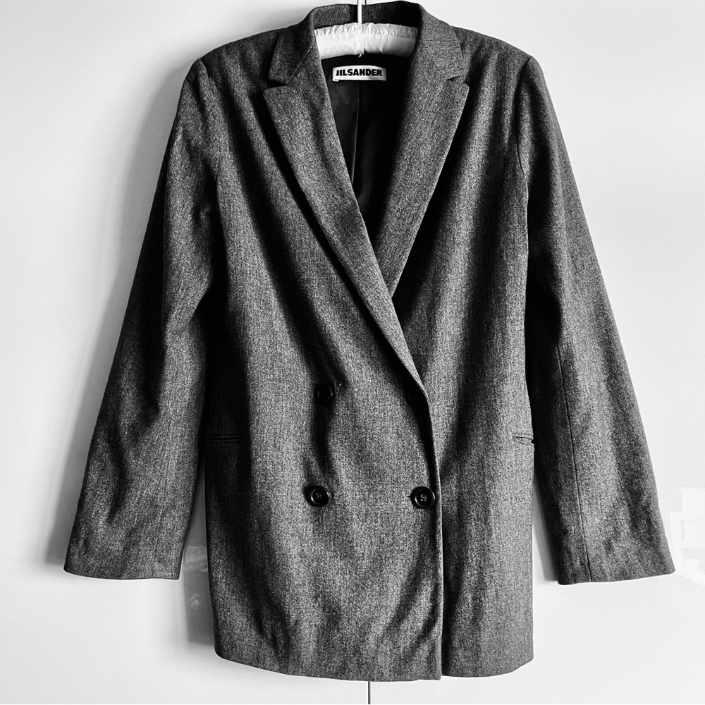 Jil Sander Vintage Charcoal Gray Wool Cashmere Double Breasted Blazer 4-6 EUC